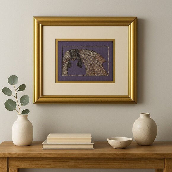 Vintage Metallic Needlepoint Bow Art – Hand-Stitched Embroidery – Gold Framed 14 - Picture 6 of 6